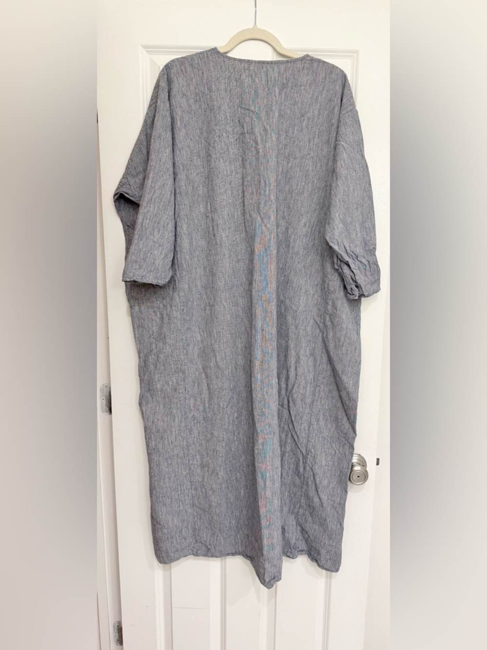 Relaxed Pietsie indigo Linen-Blend caftan Maxi Dress with Three-Quarter Sleeves